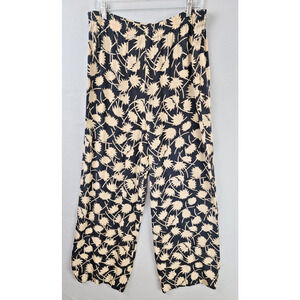 Ciaosport Wide Leg Pants Women Size 10 100% Silk Black and Brown Leaf Print